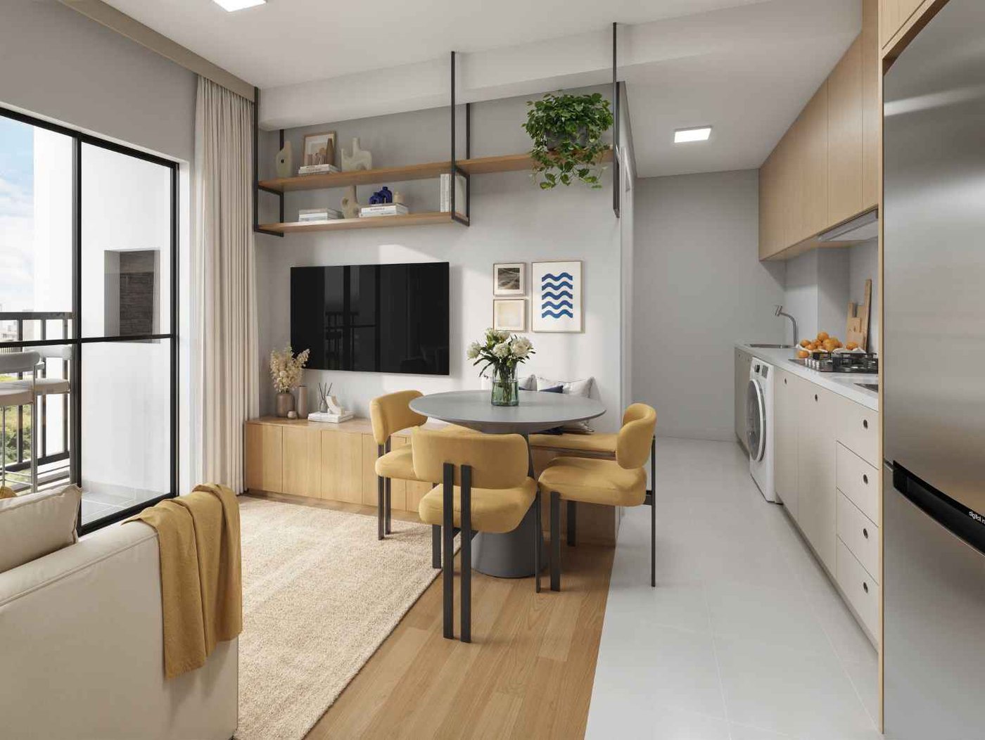 Living do apartamento 2 quartos do Converge